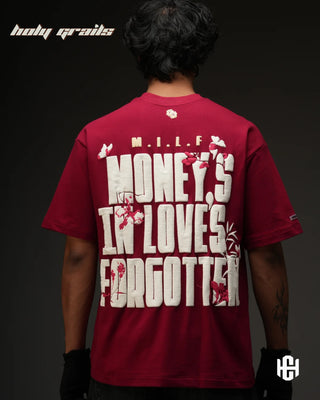 Men in 'The Milf' Maroon 240 GSM Terry Cotton Puff Printed Graphic Oversized T-Shirt HG x Charactr - Back