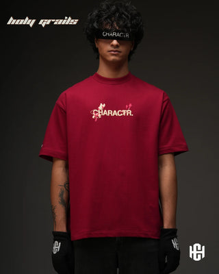 Men in 'The Milf' Maroon 240 GSM Terry Cotton Puff Printed Graphic Oversized T-Shirt HG x Charactr - Front