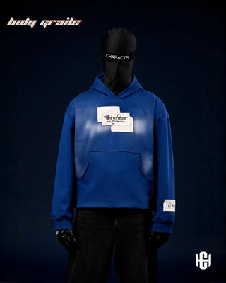 Men in 'The Rule of Destiny' Cyanite Blue 400 GSM Cotton Fleece with Raw Patches Oversize Hoodie HG x Charactr - Front
