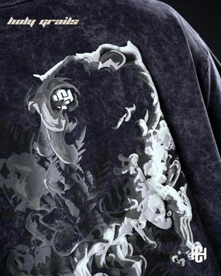 Men in 'The Weed' Grey 240 GSM 100% French Terry Cotton Digital Printed Graphic Oversize T-Shirt HG x Charactr - Back Close Up 1
