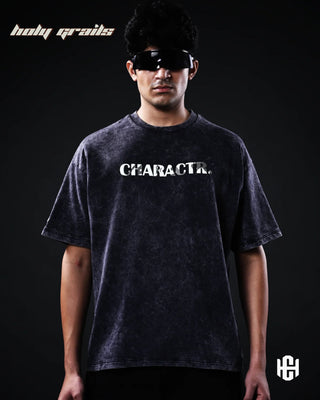 Men in 'The Weed' Grey 240 GSM 100% French Terry Cotton Digital Printed Graphic Oversize T-Shirt HG x Charactr - Front