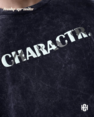 Men in 'The Weed' Grey 240 GSM 100% French Terry Cotton Digital Printed Graphic Oversize T-Shirt HG x Charactr - Front Close Up