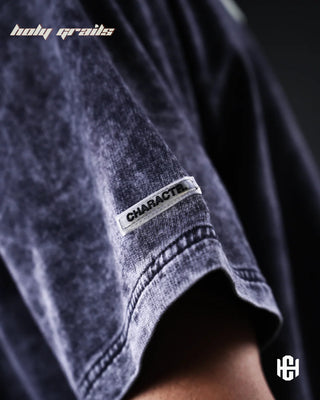 Men in 'The Weed' Grey 240 GSM 100% French Terry Cotton Digital Printed Graphic Oversize T-Shirt HG x Charactr - Sleeve Close Up