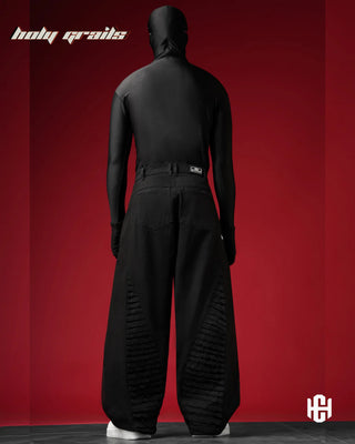 Men in 'Unisex Pleated' Black 320 GSM Premium Heavyweight Denim Baggy Pants HG x Charactr - Back