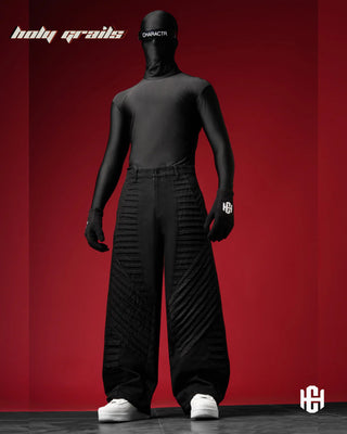 Men in 'Unisex Pleated' Black 320 GSM Premium Heavyweight Denim Baggy Pants HG x Charactr - Front Full