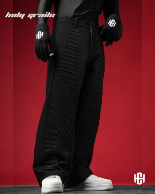 Men in 'Unisex Pleated' Black 320 GSM Premium Heavyweight Denim Baggy Pants HG x Charactr - Front Side 1