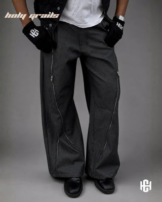 Men in 'Zipline' Black Premium Structured Denims Wide Leg Jeans HG x Charactr - Front 1