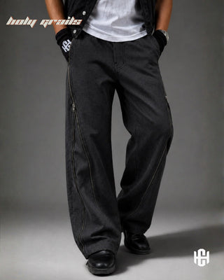 Men in 'Zipline' Black Premium Structured Denims Wide Leg Jeans HG x Charactr - Front 2