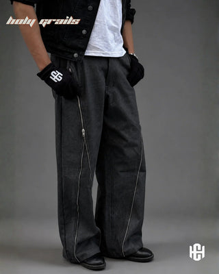 Men in 'Zipline' Black Premium Structured Denims Wide Leg Jeans HG x Charactr - Front Side