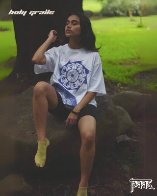 'Mystic Fever: 3' White Tee HG x Paas Collective - Front Full Girl