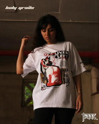 'RED: 9 Lives' White Tee HG x Paas Collective - Front Girl