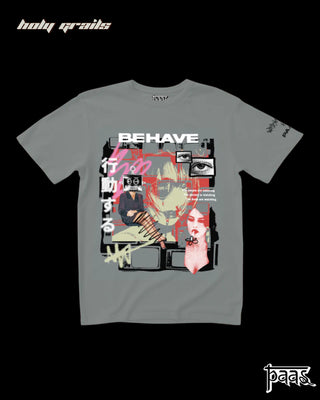 'RED: Behave' Grey Tee HG x Paas Collective - Front