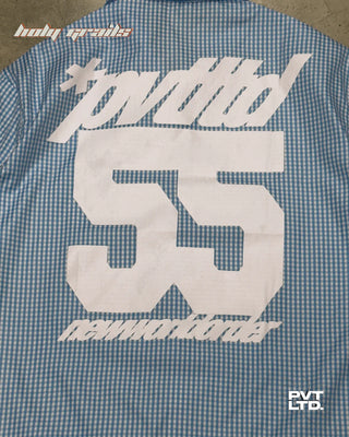 'Rush Hour' Blue Lightweight Cotton Printed Full Sleeve Shirt HG x Pvt Ltd - Back Print Close Up