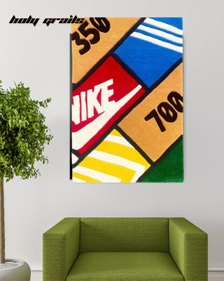 Sneaker Stack Tufted Rug on wall
