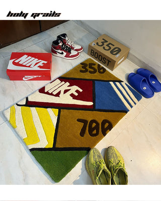 Sneaker Stack Tufted Rug with Sneakers & Boxes on Floor