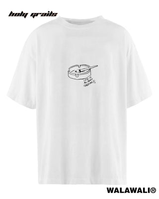 Street Style Buy 'Conzume SMOKE' White Short Sleeve Unisex 260 GSM 100% Cotton Screen Printed Graphic Oversize T-Shirt - Front