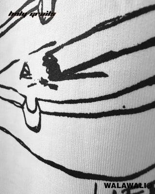 Street Style Buy 'Conzume SMOKE' White Short Sleeve Unisex 260 GSM 100% Cotton Screen Printed Graphic Oversize T-Shirt - Front Print Close Up