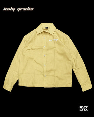 Street Style Yellow Linen Cotton Blend Unisex Relaxed Fit Full Sleeve Shirt HG x Pvt Ltd - Front