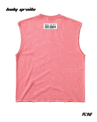 Street Style 'AF FLY Distressed' Peach Pink 240 GSM 100% Cotton Washed & Screen Print Sleeveless Vest HG x FLYAF - Back
