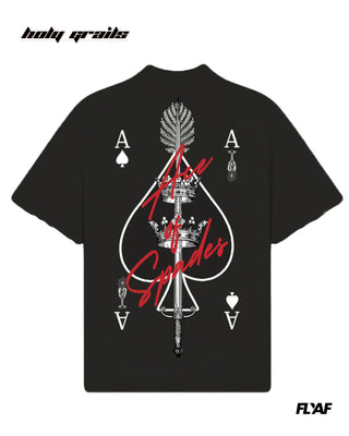 Street Style 'Ace of Spades' Black 240 GSM 100% Cotton Puff Printed Oversize Tee HG x FLYAF - Back