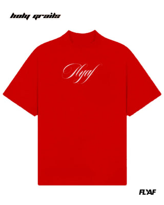 Street Style 'Ace of Spades' Red 240 GSM 100% Cotton Puff Printed Oversize Tee HG x FLYAF - Front