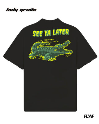 Street Style 'Alligator' Black 240 GSM 100% Cotton Puff Printed Oversize Tee HG x FLYAF - Back
