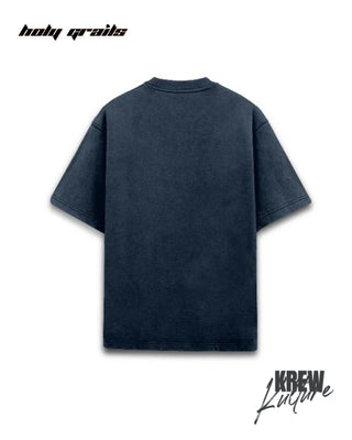 Street Style 'Amore' Acidwash Blue 220 GSM French Terry Cotton Oversize T-Shirt HG x Krewe Kulturr - Back