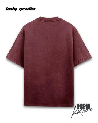 Street Style 'Amore' Acidwash Red 220 GSM French Terry Cotton Oversize T-Shirt HG x Krewe Kulturr - Back