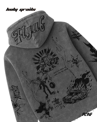 Street Style 'Ashes Anthem' Grey 360 GSM 100% Cotton Screen Printed Oversize Hoodie HG x FLYAF - Back