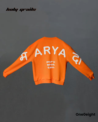 Street Style 'AspireMaryada' Orange 350 GSM 100% Cotton Biowash Puff Print Oversize Sweatshirt HG x One0eight - Back