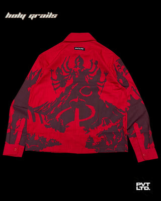 Street Style 'Asur & Devta' Red Unisex Linen Blend Relaxed Fit Printed Shirt HG x Pvt Ltd - Back