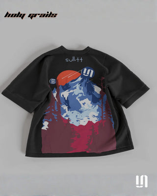 Street Style 'Black Mountain' 240 GSM 100% French Terry Cotton Puff Printed Oversized Tee HG x Sullitt - Back Full