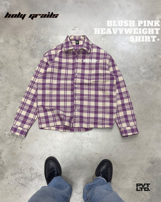 Street Style 'Blush Pink' Unisex Check 280 GSM Cotton Heavyweight Full Sleeve Boxy Fit Shirt HG x Pvt Ltd - Front on Floor