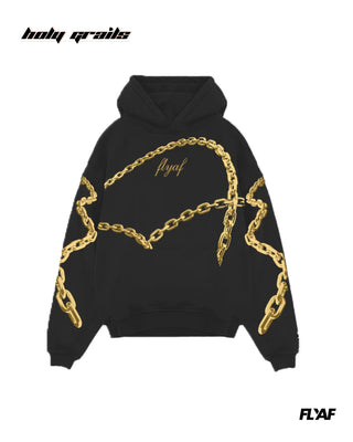 Street Style 'Chains' Black 240 GSM 100% Cotton Puff Printed Oversize Hoodie HG x FLYAF - Back