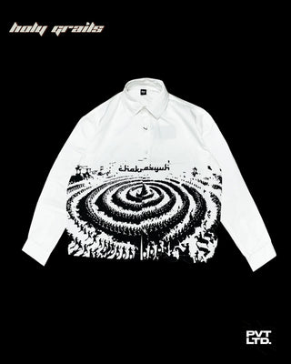 Street Style 'Chakravyuh 2.0' White 100% Cotton Boxy Fit Full Sleeve Shirt HG x Pvt Ltd - Front