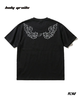 Street Style 'Charcoal Wing' Black 240 GSM 100% Cotton Screen Print & Studwork Graphic Tee HG x FLYAF - Back