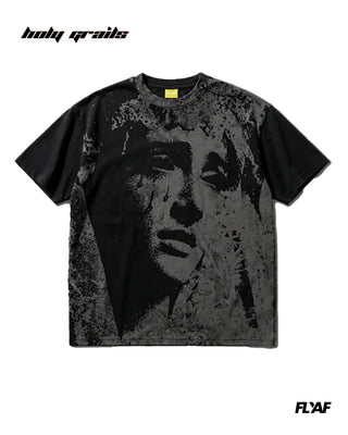 Street Style 'Charcoal Wing' Black 240 GSM 100% Cotton Screen Print & Studwork Graphic Tee HG x FLYAF - Front