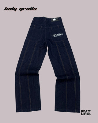 Street Style 'Classic Pvt' Blue Denim Wide Leg Jeans HG x Pvt Ltd - Back