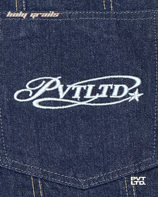 Street Style 'Classic Pvt' Blue Denim Wide Leg Jeans HG x Pvt Ltd - Back Pocket Close Up