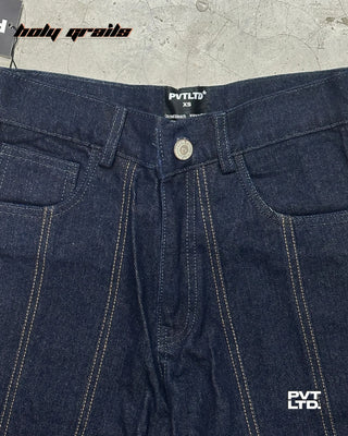 Street Style 'Classic Pvt' Blue Denim Wide Leg Jeans HG x Pvt Ltd - Front Close