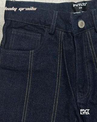 Street Style 'Classic Pvt' Blue Denim Wide Leg Jeans HG x Pvt Ltd - Front Pocket Close Up