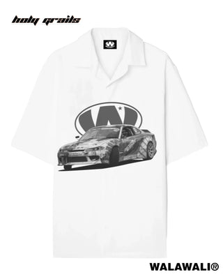 Street Style 'Crash & Burn' White Unisex Cotton Graphic Printed Oversize Fit Short Sleeve Shirt HG x Walawali - Front