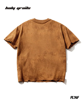 Street Style 'Cryptic Canvas' Brown 240 GSM 100% Cotton Screen Print & DTF Patch Graphic T-Shirt HG x FLYAF - Back