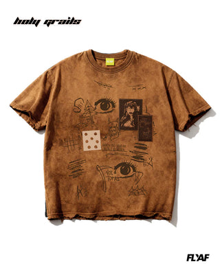 Street Style 'Cryptic Canvas' Brown 240 GSM 100% Cotton Screen Print & DTF Patch Graphic T-Shirt HG x FLYAF - Front