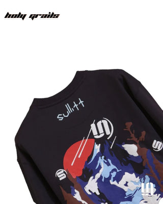 Street Style 'Dawning Mountain' Black 240 GSM 100% French Terry Cotton Puff Printed Oversized Tee HG x Sullitt - Back