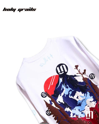 Street Style 'Dawning Mountain' White 240 GSM 100% French Terry Cotton Puff Printed Oversized Tee HG x Sullitt - Back