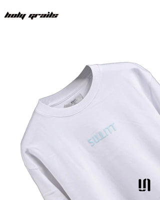 Street Style 'Dawning Mountain' White 240 GSM 100% French Terry Cotton Puff Printed Oversized Tee HG x Sullitt - Front