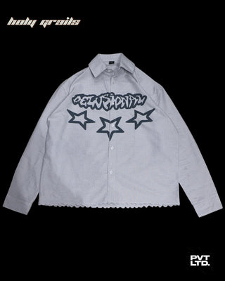 Street Style 'Delusional' Grey Checkered Cotton Printed Boxy Fit Shirt HG x Pvt Ltd - Front