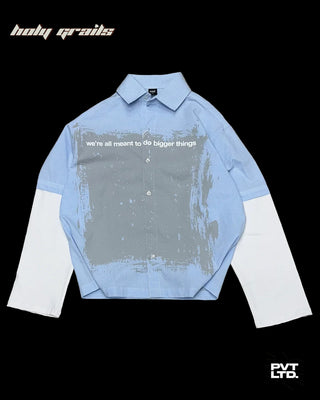 Street Style 'Doctor Sleeved' Blue Printed Relaxed Fit Shirt HG x Pvt Ltd - Front