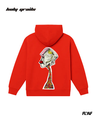 Street Style 'Enigma Gaze' Red 360 GSM 100% Cotton Graphic Patch Printed Oversize Hoodie HG x FLYAF - Back